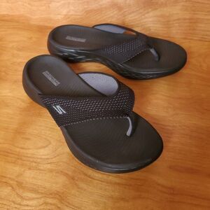 Skechers Goga Mat Flip Flops Womens 7 Thong Sandals Black Gray 179074S